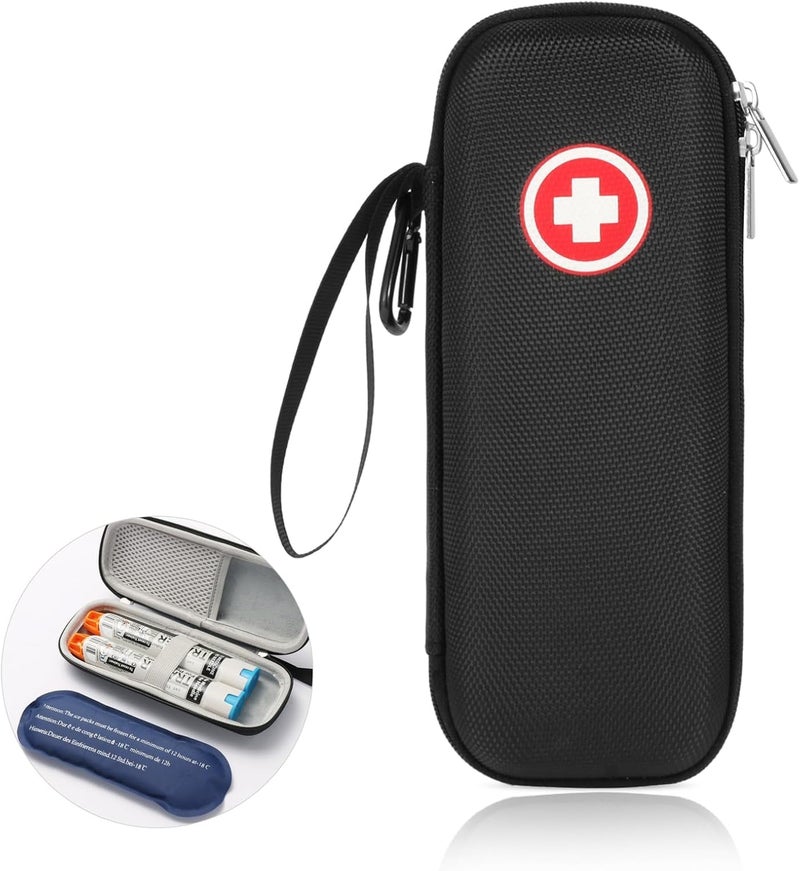 GENCAM EpiPen Carry Case Insulated, EpiPen Medical Hard Carrying Case with Reusable Ice Pack for 2 EpiPens, Asthma Inhaler, Anti-Histamine, Auvi-Q, Allergy Medicine Essentials (Black)